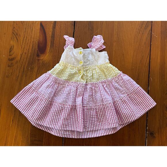 Blueberi Boulevard Dress 3/6 Month Style B1446 Pink/White/Yellow Bow Ruffle - Picture 2 of 8